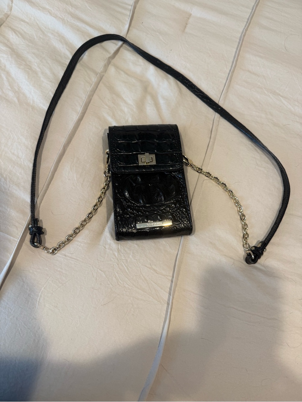 Brahmin Black Croc-Embossed Crossbody Phone Bag